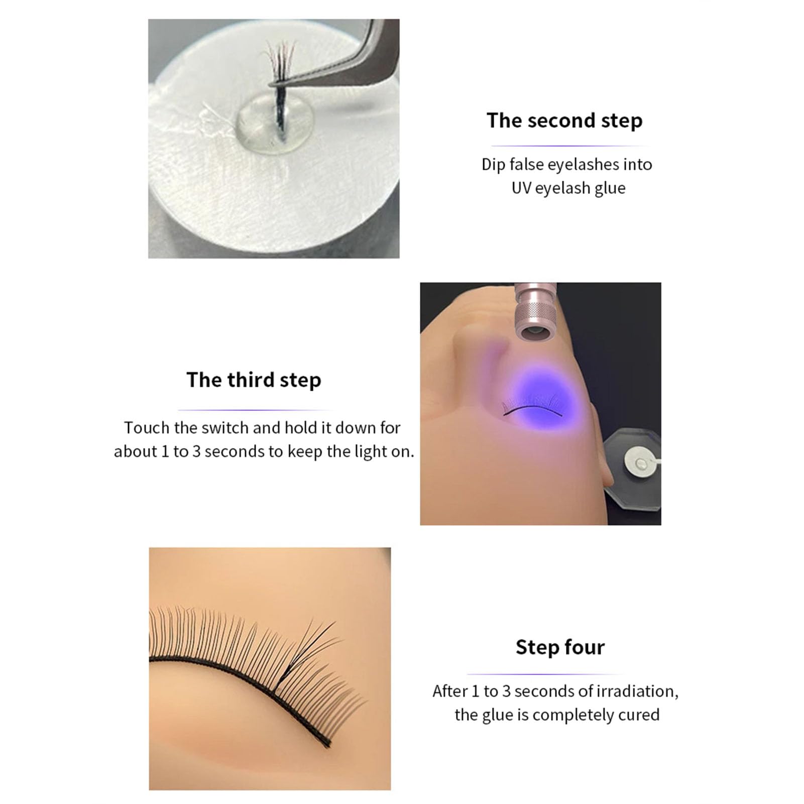 Lampe UV LED pour Extensions de Cils, Lampe à Durcissement Rapide 5 W 405 Nm pour Colle à Cils, Tête Rotative à 180 ° et Batterie Rechargeable, Lumière UV pour Cils