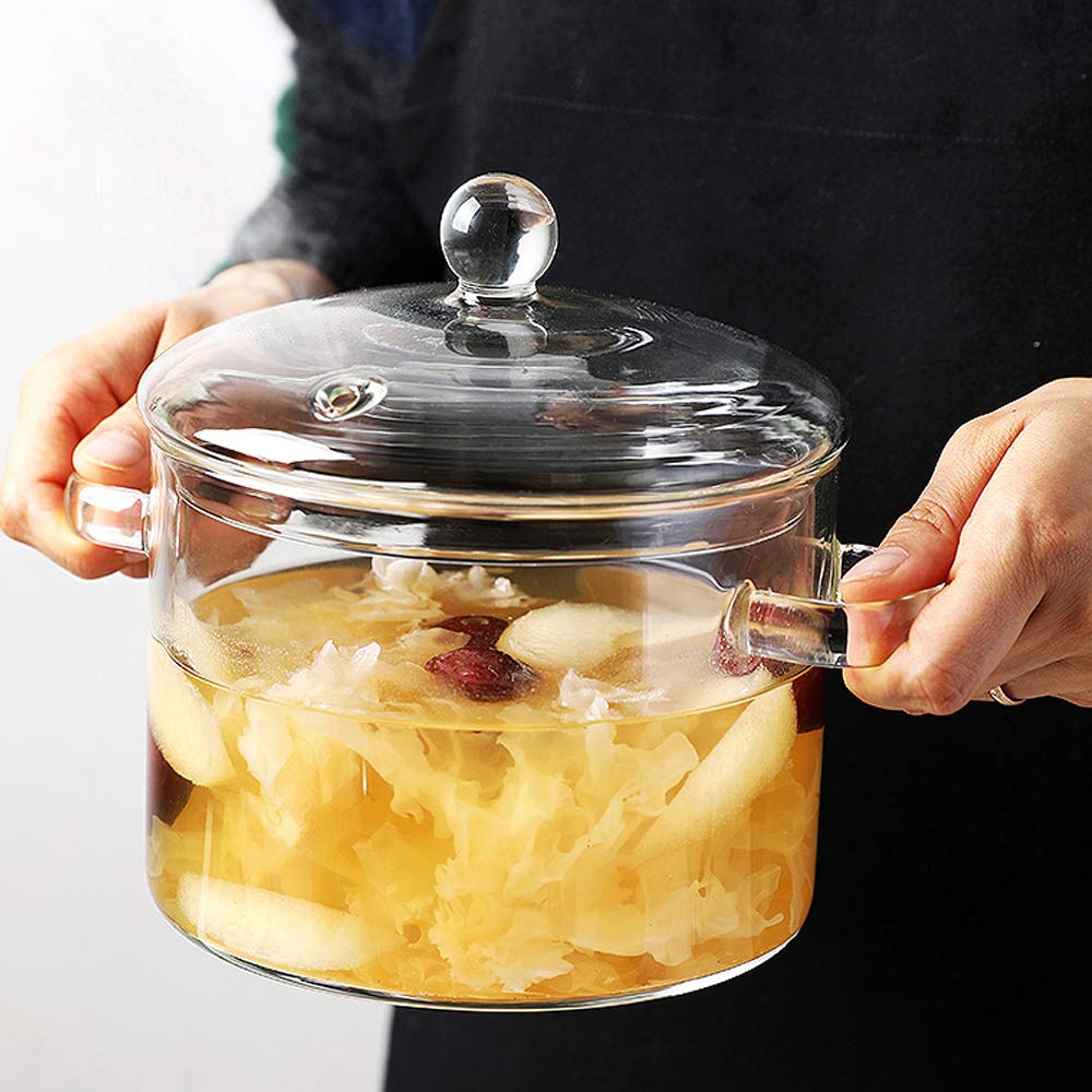 Cacerola 1,5 L de vidrio con tapa, para inducción (colocar placa dentro de la olla), asas estilo C, brasera para verduras y sopas