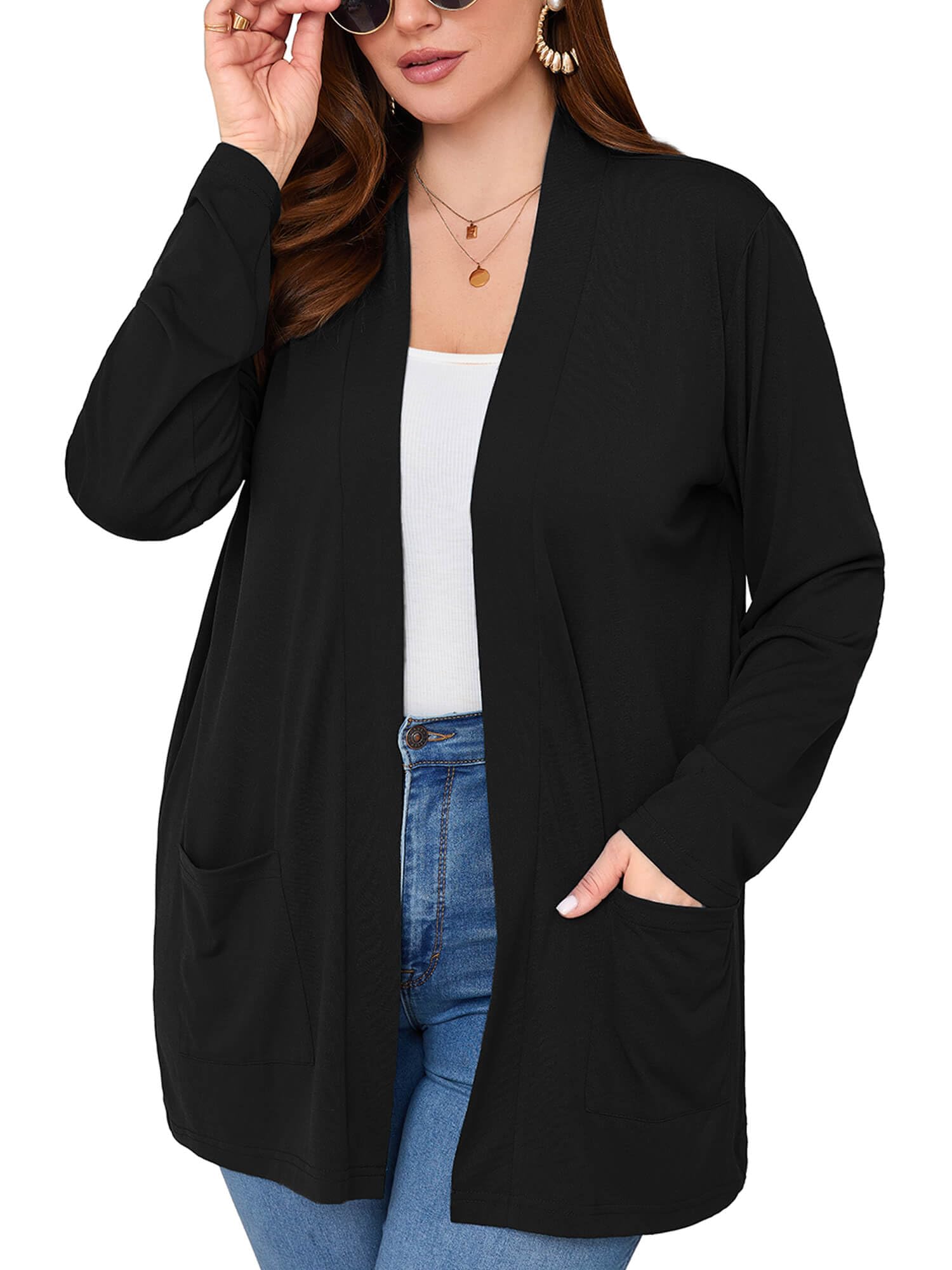 AusLook Women's Plus Size Lightweight Open Front Cardigan Long Sleeve Cover Ups Shrugs Shawls and Wraps Kimono Jacket