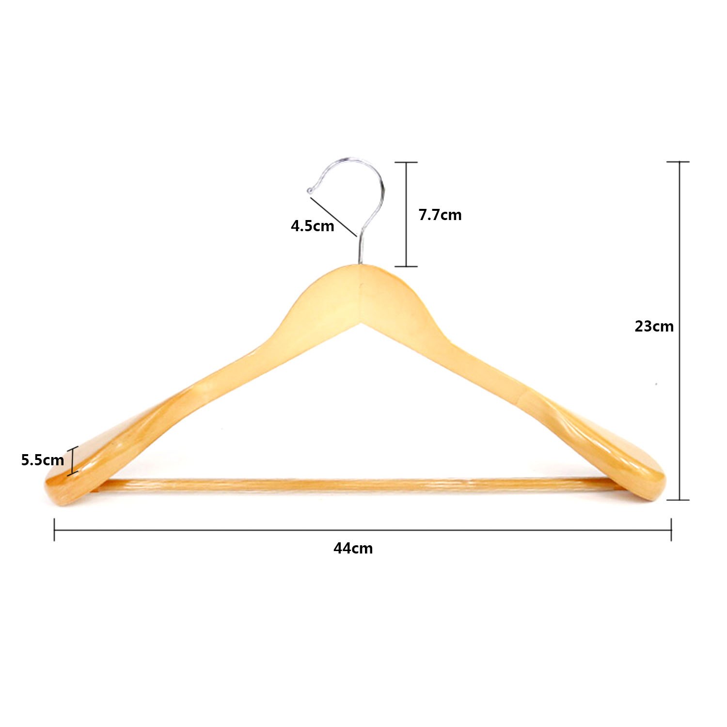 logei® 6 stuks kleerhangers van hout met antislip broekstang, natuurlijke kwaliteit (6 stuks kleerhangers met brede schouderranden