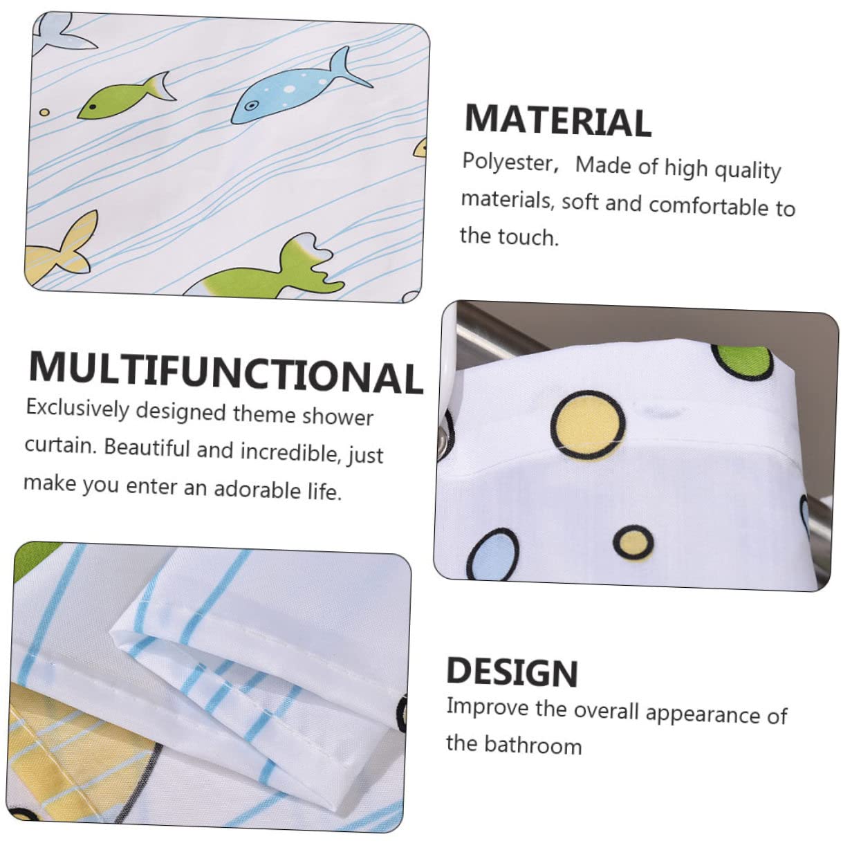 WOONEKY Cortina Ganchos de Dibujos de Poliéster Ducha de con Patrón Animados, Secado Rápido y Incluidos para Decoración de Baño Infantil