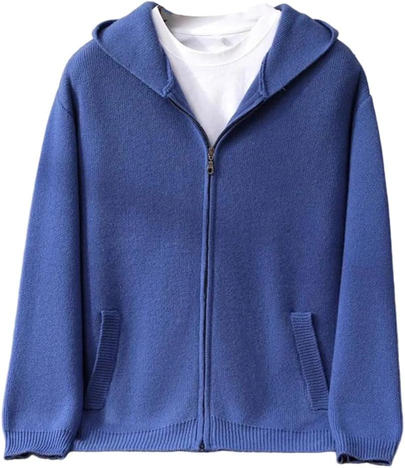 Men's Merino-Wool Sweater Knitted Cardigan Autumn-Winter Casual Long Sleeved Business Hooded Sweater