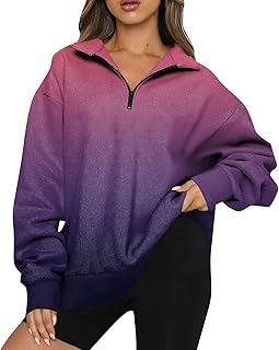 Fashion Sweatshirt for Women Long Sleeve Striped Print Sweatshirts Casual Half Zip Shirts Women's Fall Winter Pullover Tops Ladies Loose Oversized Sweatshirts Halloween Costumes for Women