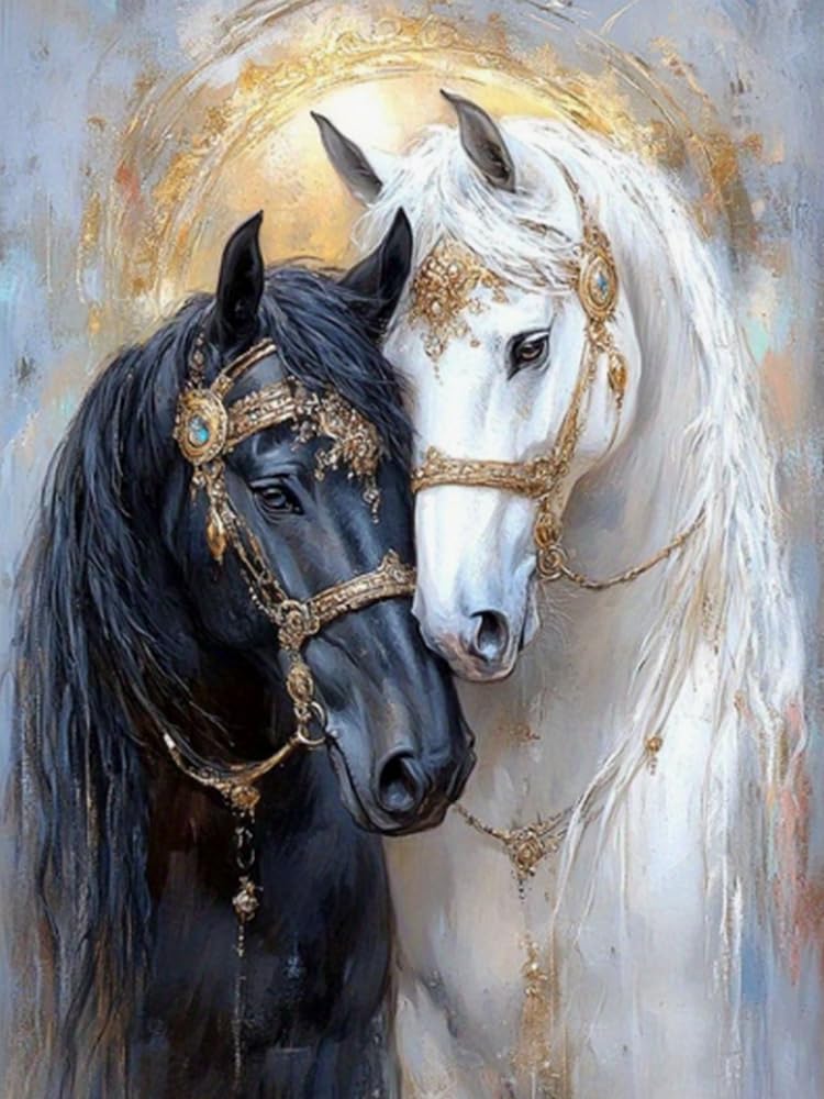 Brennora Embroidery Cross-Stitch Kits for Adults Beginners Pre Printed Cross Stitch Kit Two Horses 11CT Needlework Arts and Crafts for Home Decor 16x20 inch