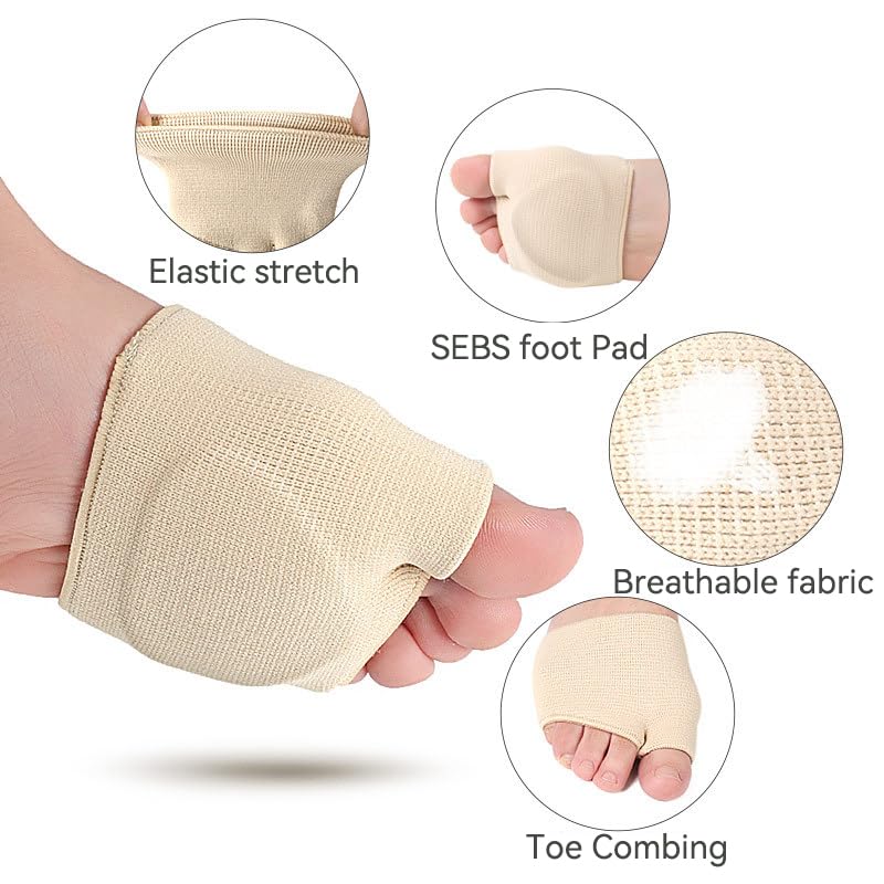Image of 2 Pairs Metatarsal Pads with Gel Pad - Metatarsal Pads for Women Men - Ball of Foot Cushions for Pain Relief (Biege, Small:5-7)