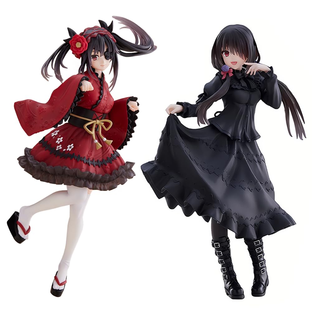 Zhongkaihua DATE A LIVE Figure,Tokisaki Kurumi Figure Gothic Style Red Dress & Black Dress Figurine, 2Pcs Anime PVC Statue Computer Desk Home Christmas Decoration