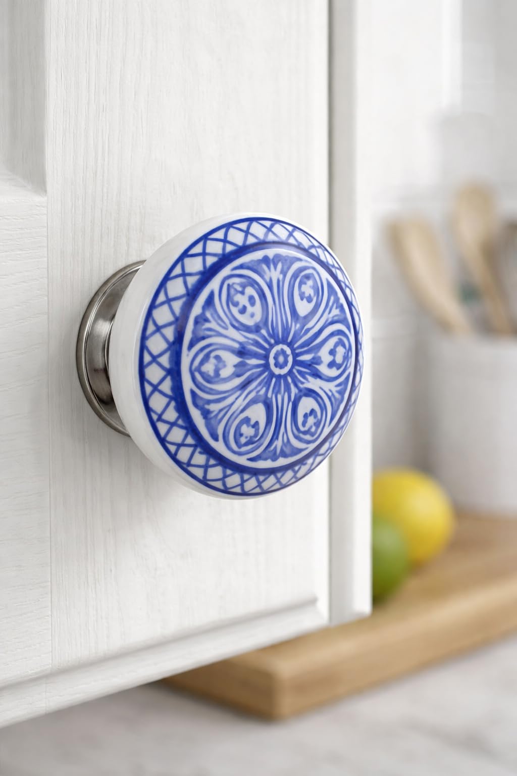 KPAVIR Blue Floral Ceramic Cabinet Knob – Hand Painted Drawer Pull, Round Kitchen Cupboard Handle, Decorative Dresser Knobs with Metal Screw for Wardrobe, Bathroom & Furniture (Pack of 12) 1