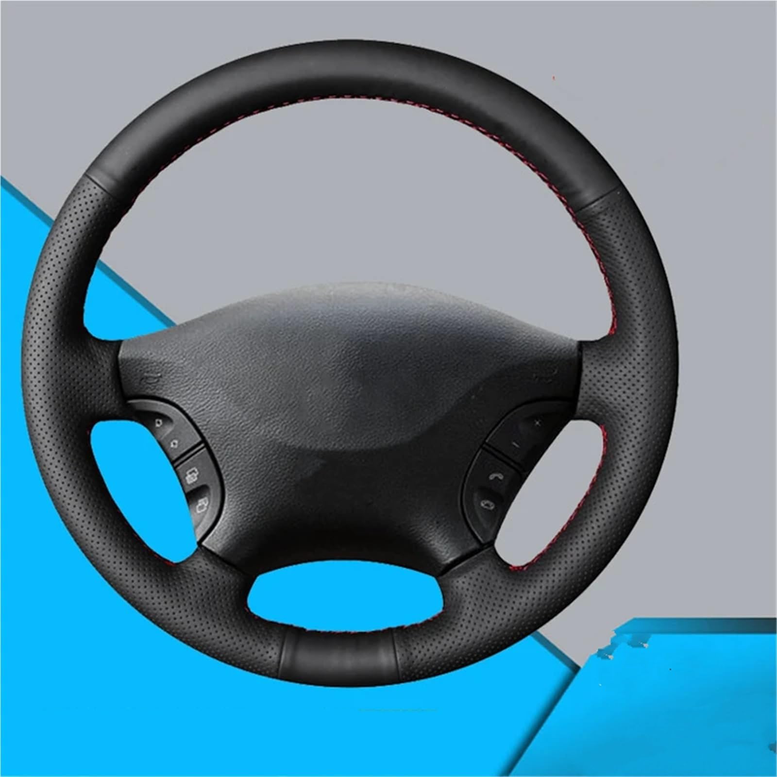 Funda Volante Coche DZSYINGCHUSM Para Mercedes-Benz Viano W639 Vito 2003-2014 Sprinter 2006-2013 Cubierta Trenzada Volante Coche Accesorios Cuero Microfibra 38 cm Red Blue Thread