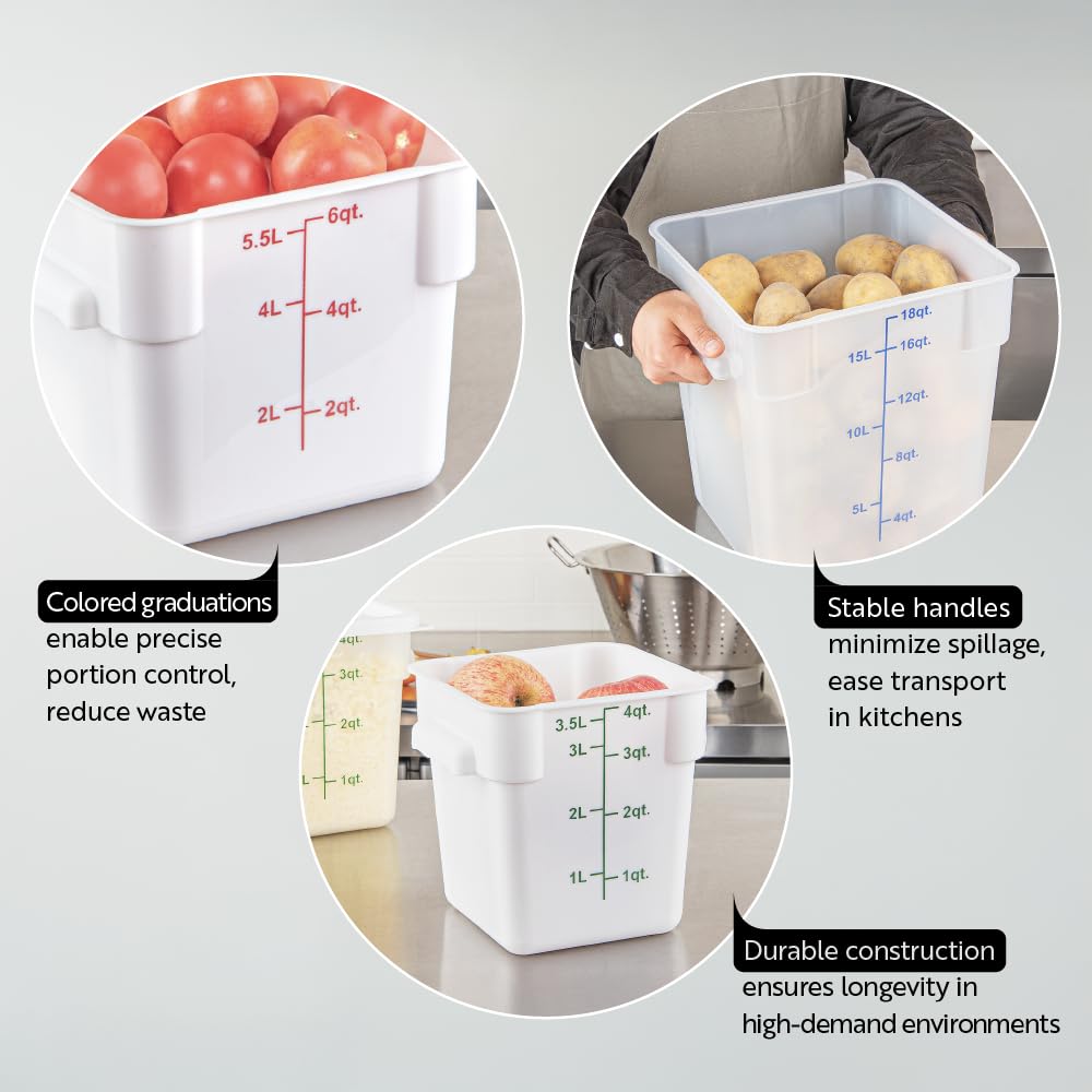 Restaurantware - Contenedores de almacenamiento de alimentos Met Lux de 4 cuartos de galón, 10 recipientes de almacenamiento translúcidos – Las tapas se venden por separado, marcadores de volumen