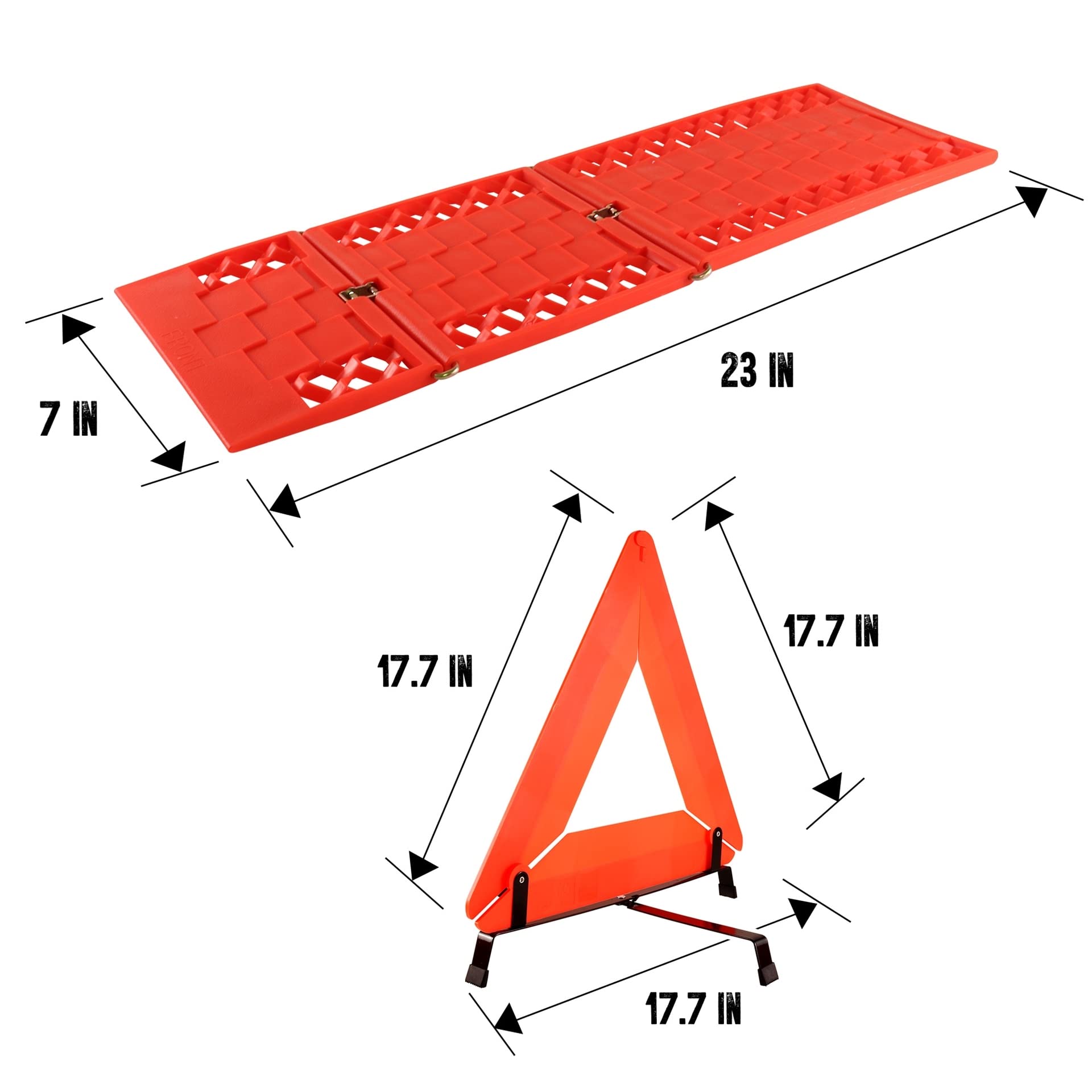 Koolatron Oskar - Kit di emergenza per veicoli, 3 pezzi, rosso, con tappetini pieghevoli per la trazione dei pneumatici e triangolo di segnalazione riflettente per incidenti, neve, ghiaccio, fango