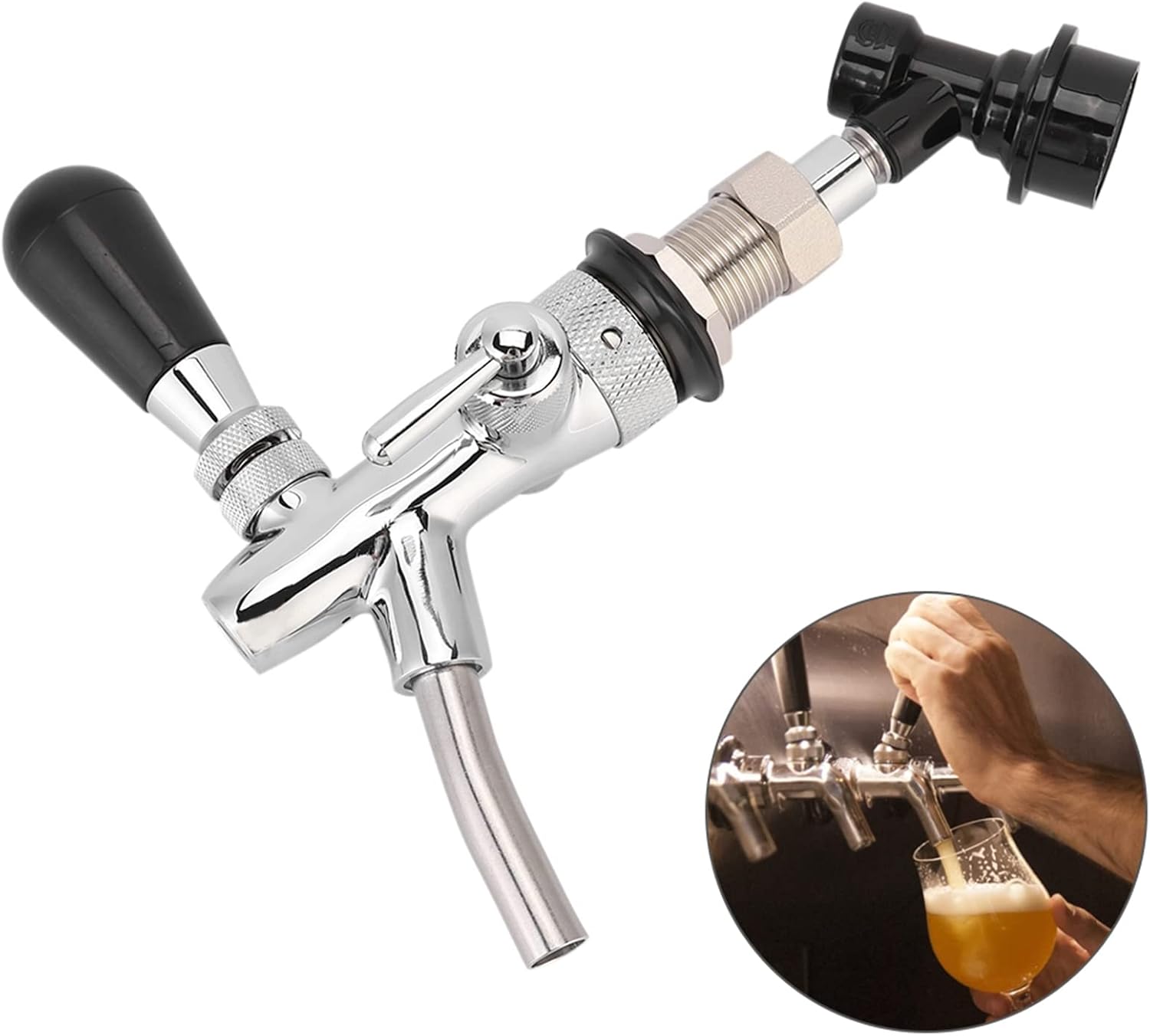 Keg Tap, Keg Coupler Tap Kegerator Beer Portable Keg Tap Handle Beer Faucet Keg Regulator Kegerator Replacement Parts Homebrewing Tap with Ball Lock Liquid Disconnect