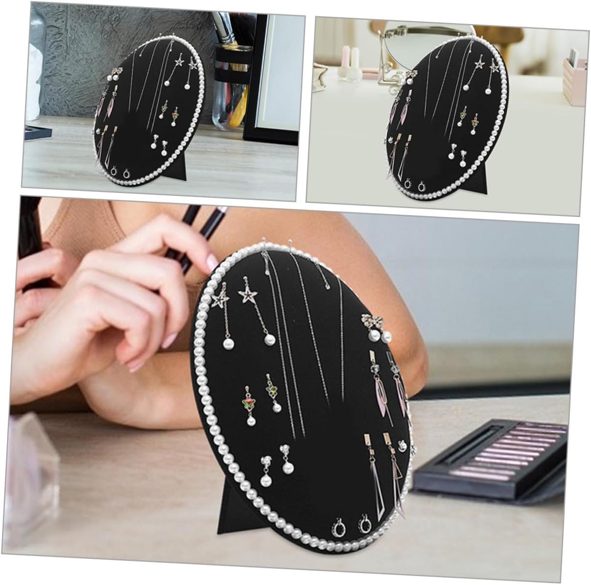Gadpiparty Earring Display Stand Jewelry Organizer Rack Large Oval Black Velvet Panel Earrings Storage Holder for Women Wall-mounted Accessory Organizer for Home