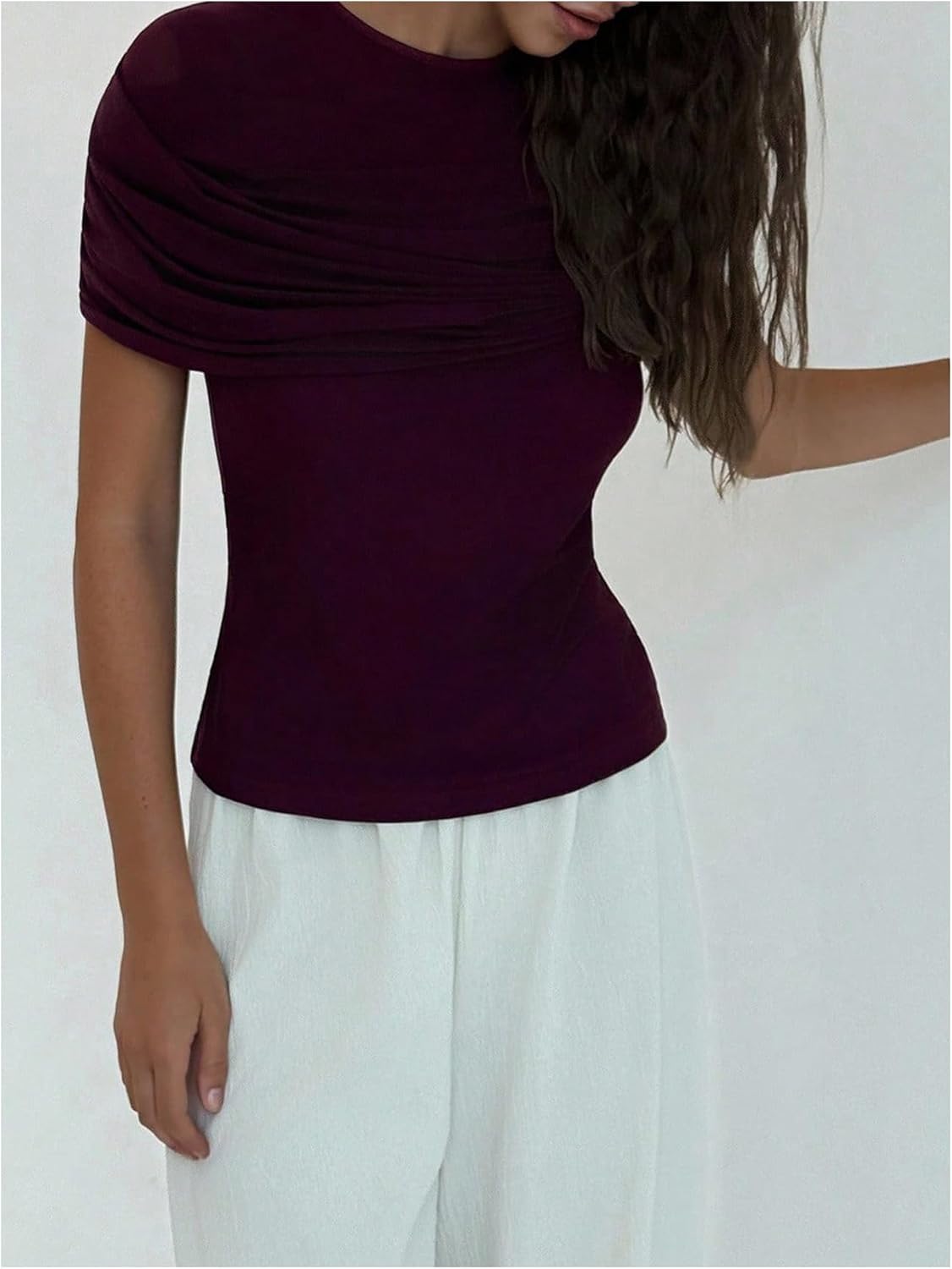 Milumia Women's Ruched Short Sleeve Mesh Top Elegant Cinched Waist Dressy Casual Tops - Image 5