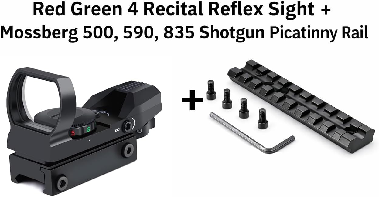 Tactical 4 Reticle Red Dot Open Reflex Sight with Weaver Pica Tinny Rail Mount with Mossberg 500/590 Tactical Rail