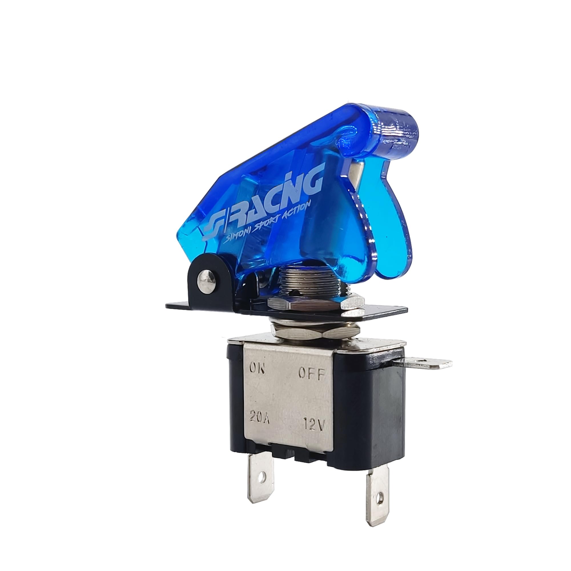 Simoni Racing ISR/1BT-LB Interruttore Universale con Led, Interruttore a Levetta, Interruttore a Bilanciere, Blu Trasparente