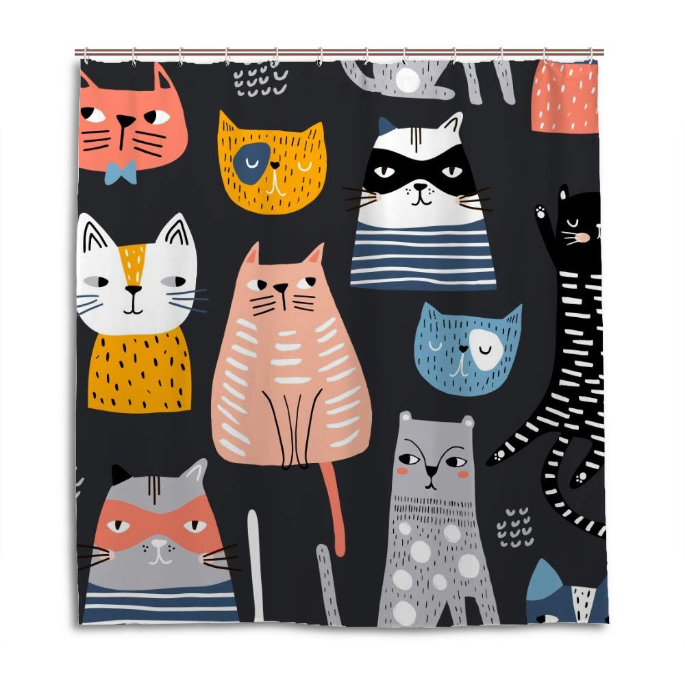 Rideau de douche anti-éclaboussures polyester motif chatons mignons