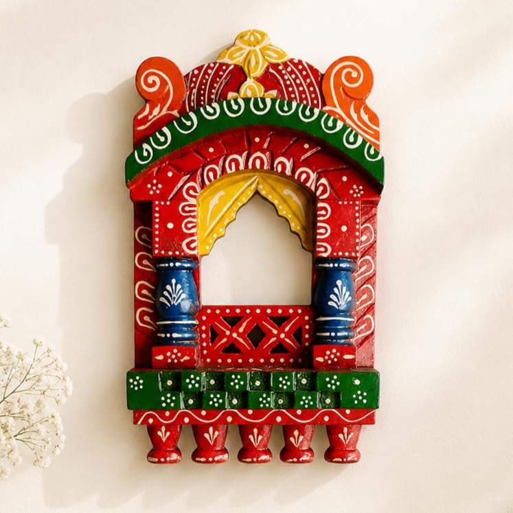 Marwar Classic Hand-Painted Wooden Jharokha Wall Decor | Hand-Painted, Rajasthani Style, Wall Hanging, Home Decor-image-20