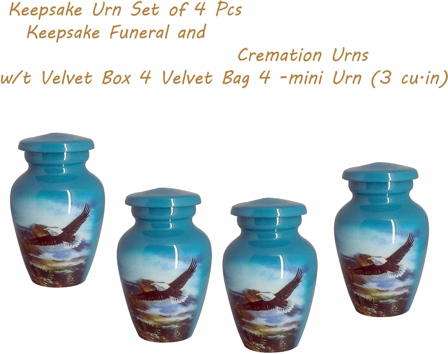 Keepsake Urns for Ashes - Eagle Adult Handcrafted - Token Urn Honor Your Loved One Wooden Urns Camouflage Deer Adult Handcrafted Urn for Ashes 3 inch with Box and Bags. (Eagle Sky Blue) Eagle urn 4