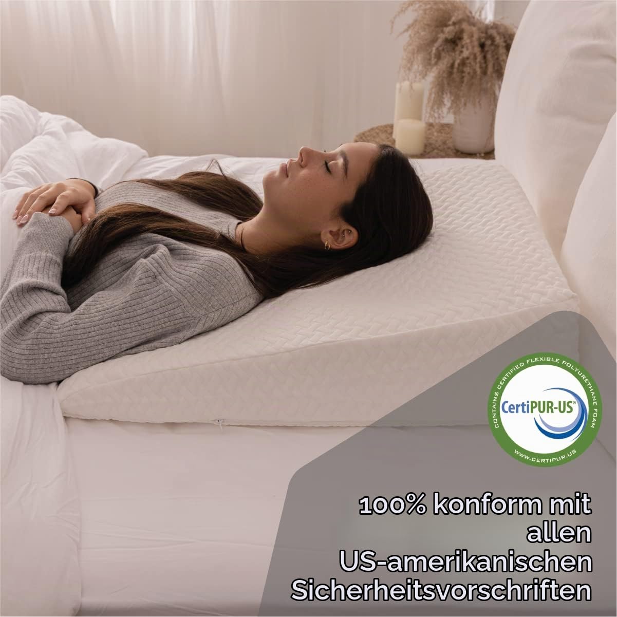 Milliard Keilkissen, Lesekissen für Bett und Couch mit Memory Schaum, Bequemes und Fester Rückenkissen, Matratzenkeil, Reflux Kissen - Bezug Waschbar (Weißes)