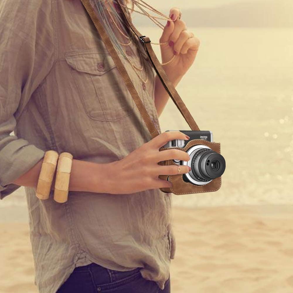 Fintie Protective Case Compatible with Fujifilm Instax Mini 90 Neo Classic Instant Film Camera - Premium Vegan Leather Bag Cover with Removable Strap, Rustic Brown