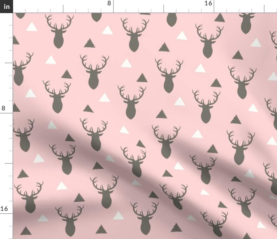 Spoonflower Fabric - Woodland Deer Triangles Light Pink Heads Girl Prints Hunting Printed on Petal Signature Cotton Fabric Fat Quarter - Sewing Quilting Apparel Crafts Decor