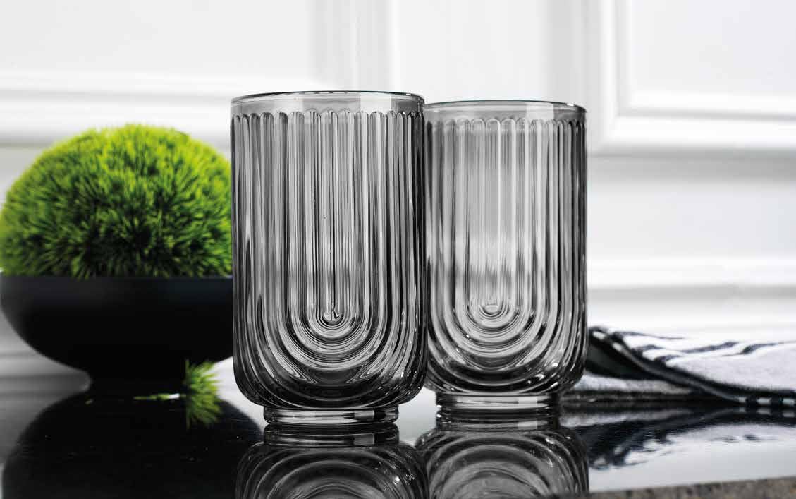 Glaver's Vintage Glassware Art Deco Glasse Ribbed Drinking Glasses U-Shape Arch Design Colored Cocktail Kitchen Tumblers Everyday Dinner Decorative Party (): Smoke S/4 17oz