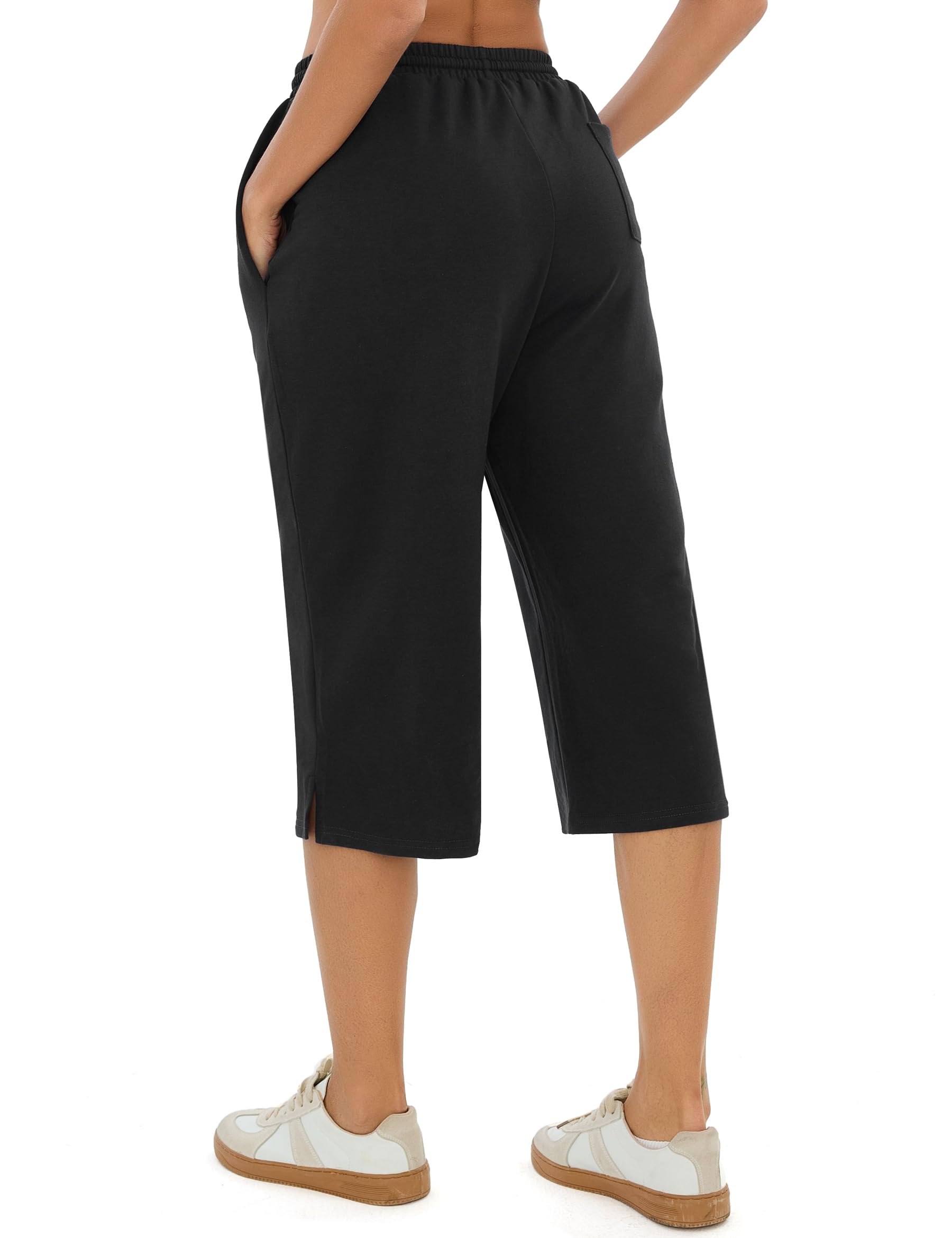 Demegimi Pantaloni 3/4 da Donna in Cotone Pantaloni Sportivi Donna a Vita Alta con Tasche Pantaloni Jogger Leggeri con Coulisse per Jogging Fitness Sport Yoga