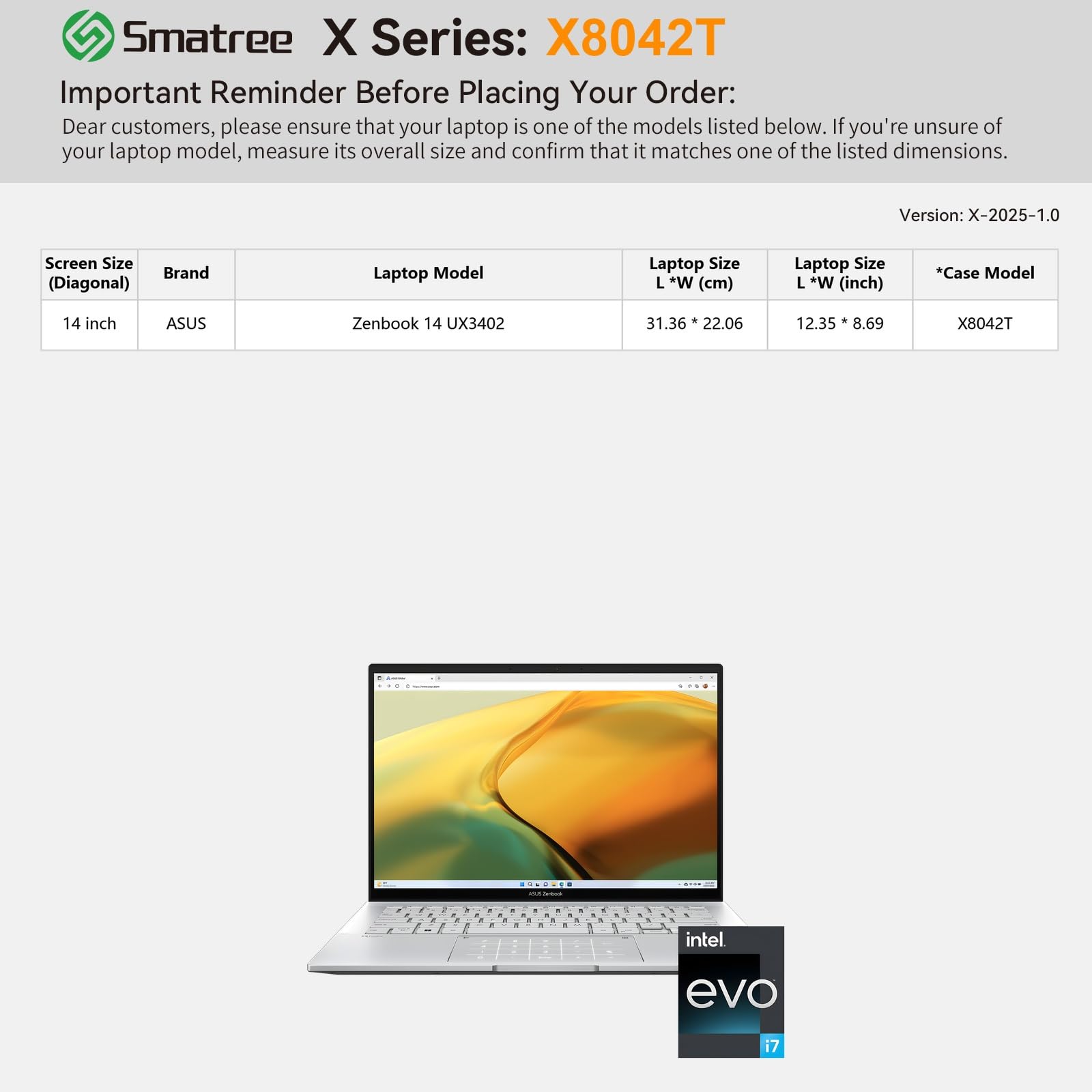 Smatree Twardy rękaw ochronny EVA kompatybilny z 35.6 cm ASUS Vivobook 14 X1407, Vivobook 14 M1407/X1407QA Copilot+PC, Vivobook-S14 S3407QA Copilot+PC, etui ASUS Zenbook-14 UX3402 (X8042T)