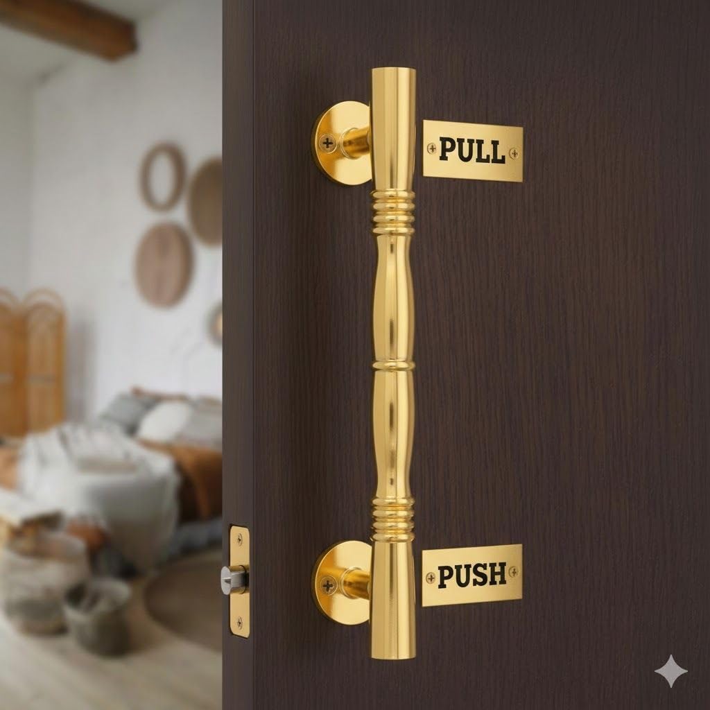 Gold Finish Stainless Steel Door Handle with Fixing Screws | Decorative Pull Handle for Main Door, Glass Door & Wooden Door | Heavy Duty Designer Grip Handle (8 Inches) Pack of 1-image-26