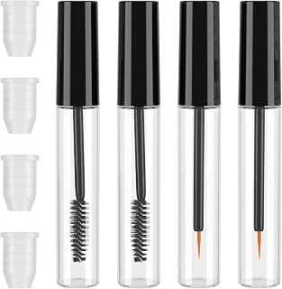 4 Pcs 10ml Empty Mascara Tubes with Rubber Inserts Empty Eyeliner Tube | Refillable Eyelash Cream Container Transparent Plastic Storage Holder Container for DIY Cosmetics, Travel ,DIY Makeup Tool