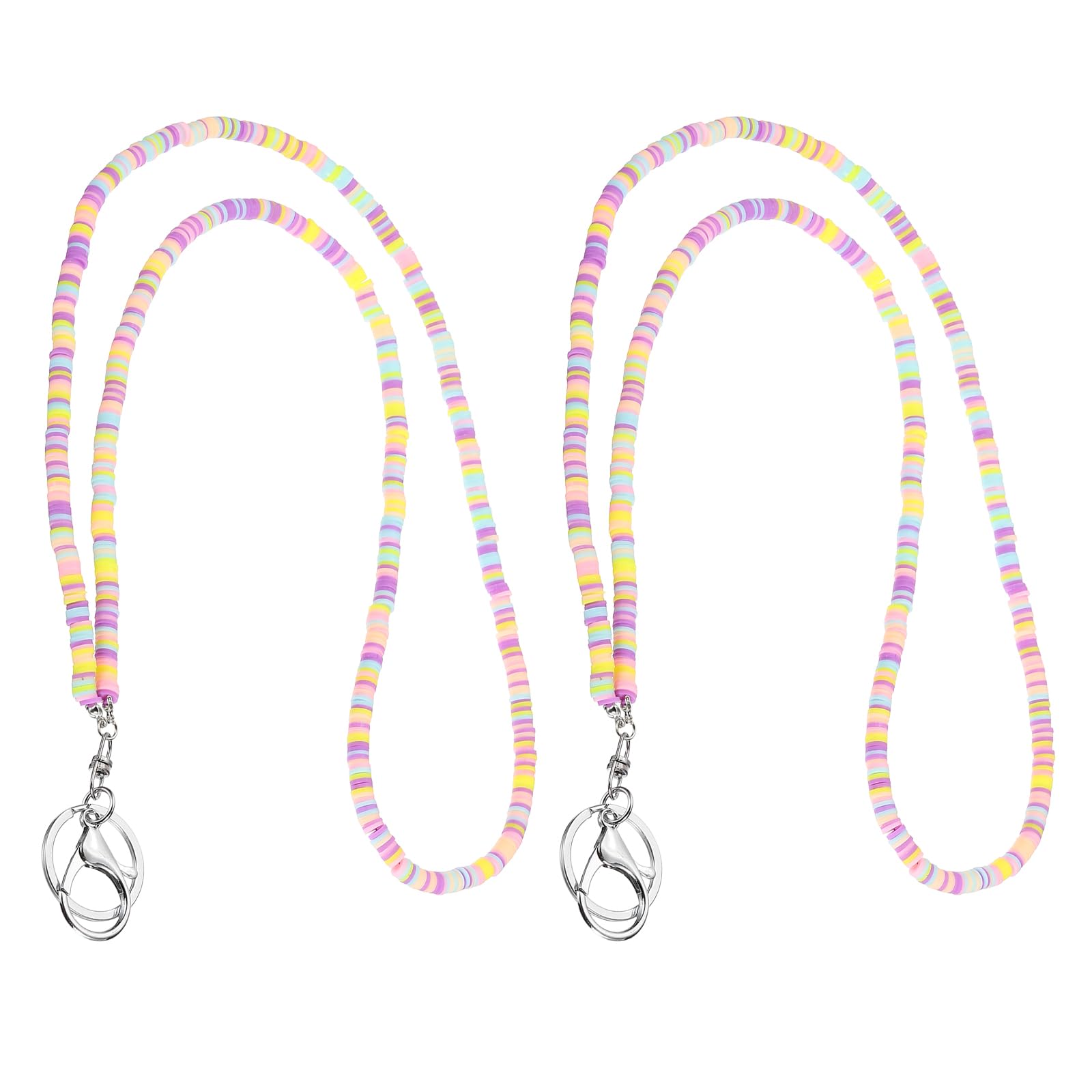 PATIKIL 2Pcs Beaded Teacher Lanyard, Cute Boho Lanyard Necklace Hanging Chain Neck Keychain with Keyring/Buckle for Cruise Ship Cards, Id Badges, Keys Women Teacher Office, Light Colored