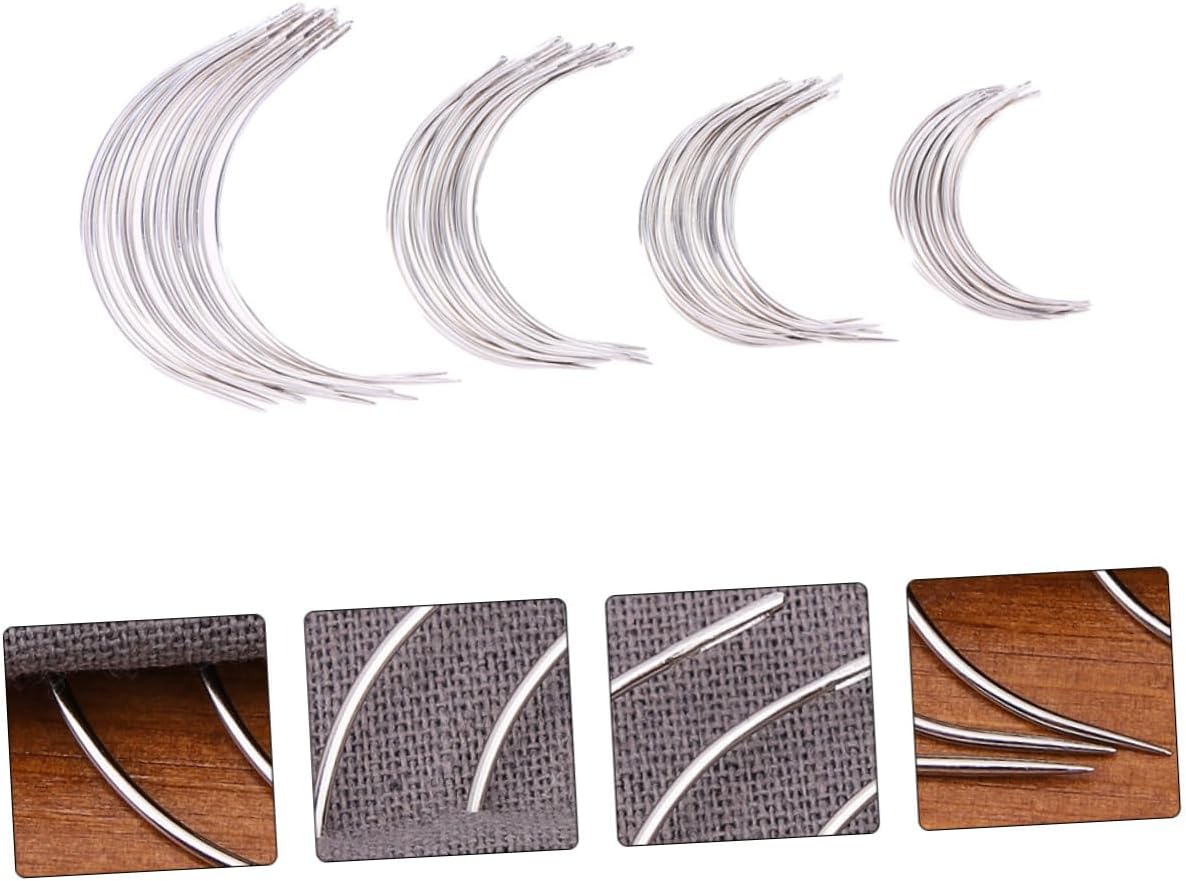 Uonlytech 96Pcs C Shape Curved Needles Assorted for Hand Sewing Wigs Repair Upholstery Durable Stitching Needles Easy to Operate for Craft Projects