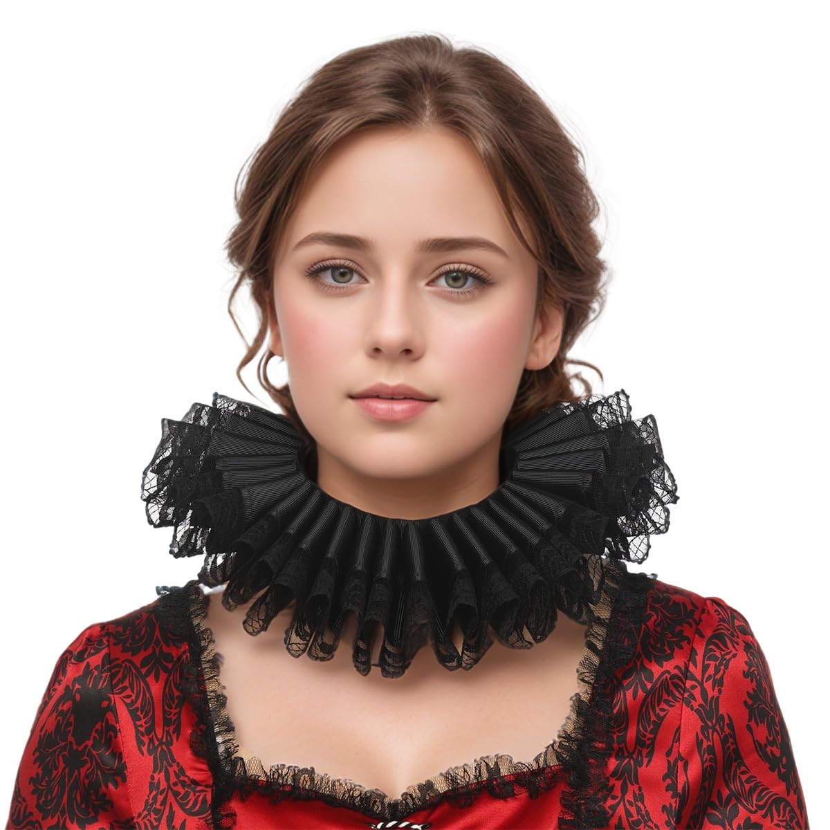 BPURB Renaissance Elisabethan Ruff Collar Neck Ruffle Collar Clown Collars, Black, One Size