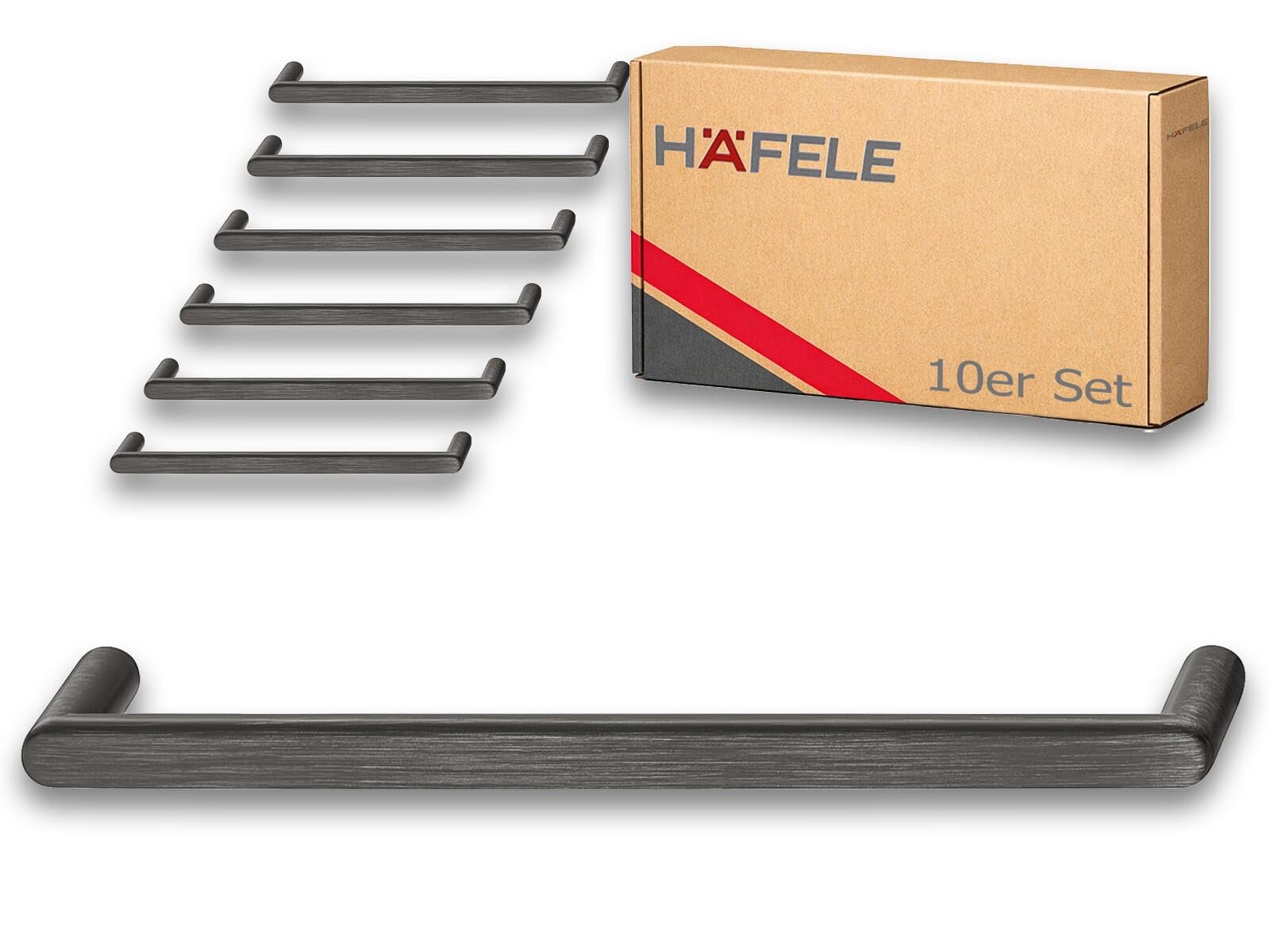 HÄFELE 100.20.009S3 - Bügelgriff | Déco H1950 | Schwarz Gebürstet | Zinkdruckguss | Länge: 140 mm | inkl. Befestigungsschrauben | 10 Stück