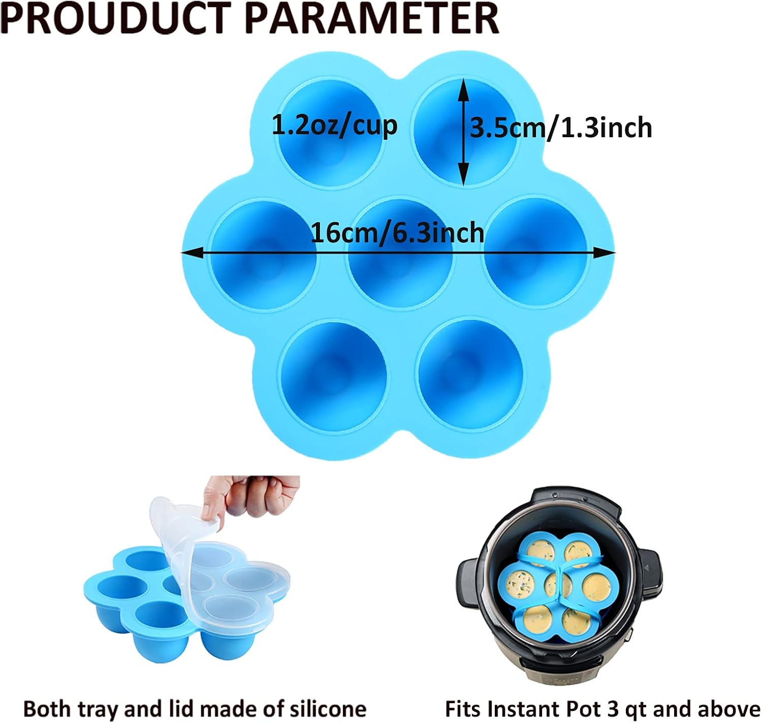 2-Pack Mini Silicone Egg Bites Mold by ULEE, for Instant Pot 3 qt and above (Blue&Green)