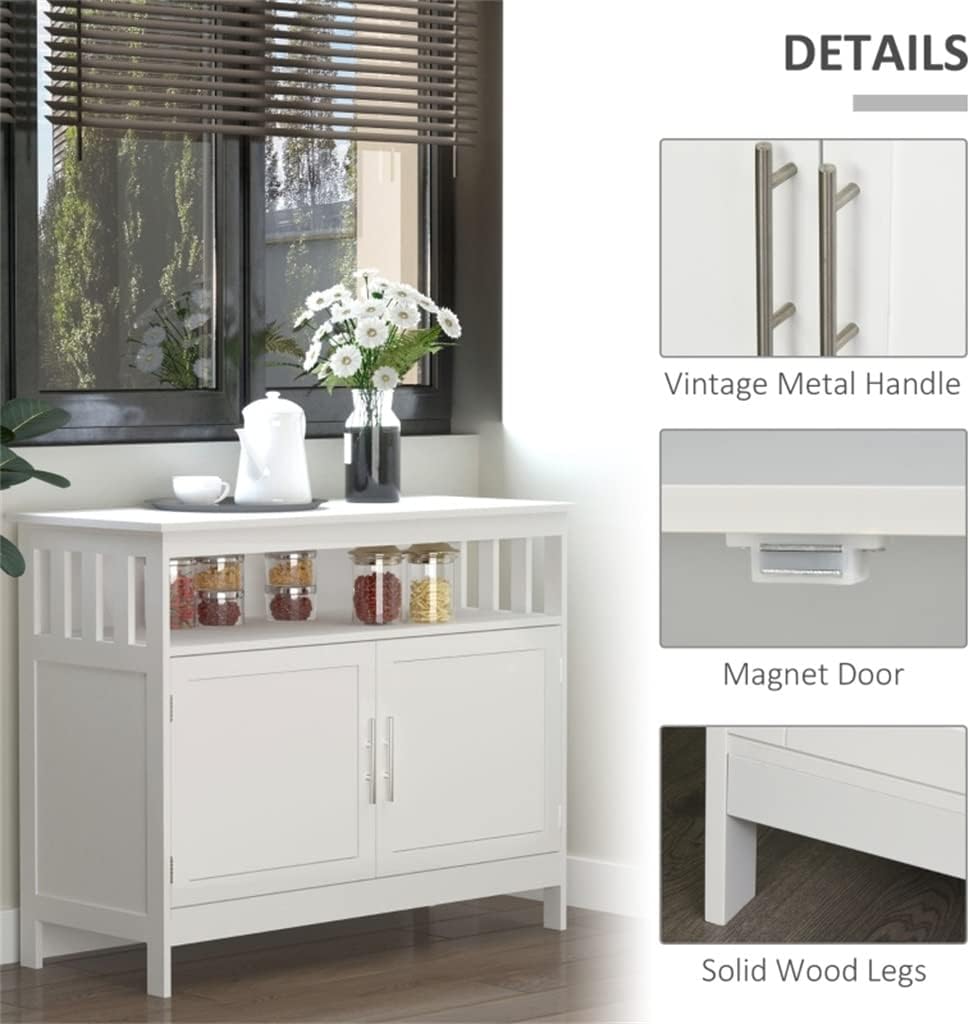 White Kitchen Sideboard, Buffet Cabinet, Wooden Storage Console Table with 2-Level Cabinet and Shelf (D As Shown)