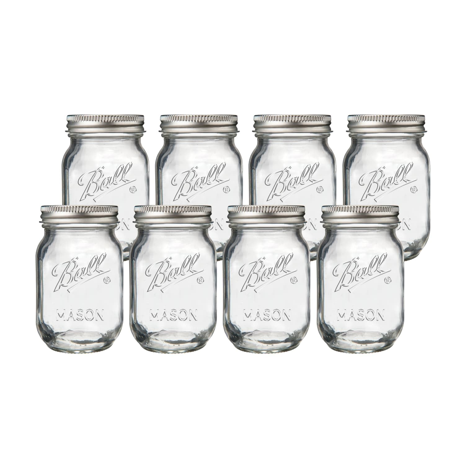 Ball Regular Mouth Pint 16oz. Glass Mason Jar with Lids and Bands, 8 Count