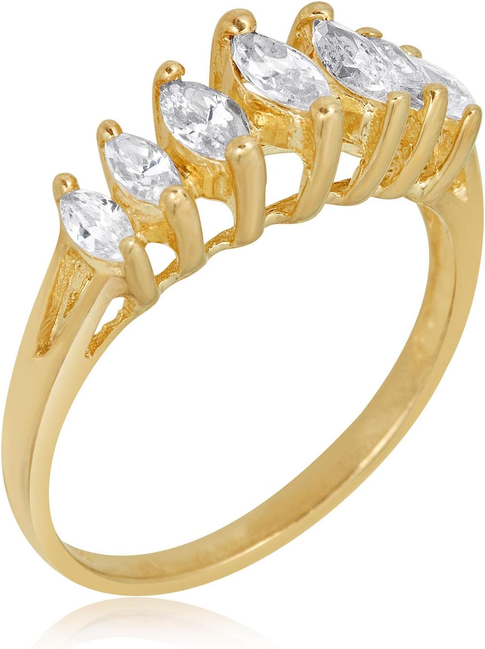 AVORA 10K Yellow Gold Marquise-shape Simulated Diamond CZ Fashion Ring
