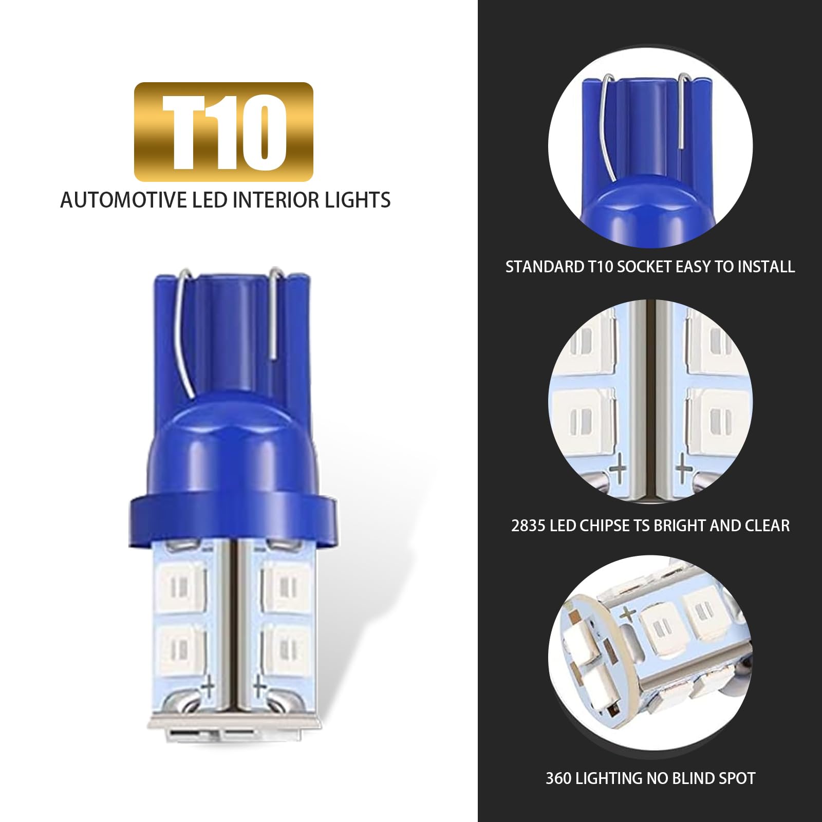 10x DC 12V E10 LED Birnen Warmweiß 3000K - Für Innenraumlicht, Dashboard, 0,2W, 50 Lumen