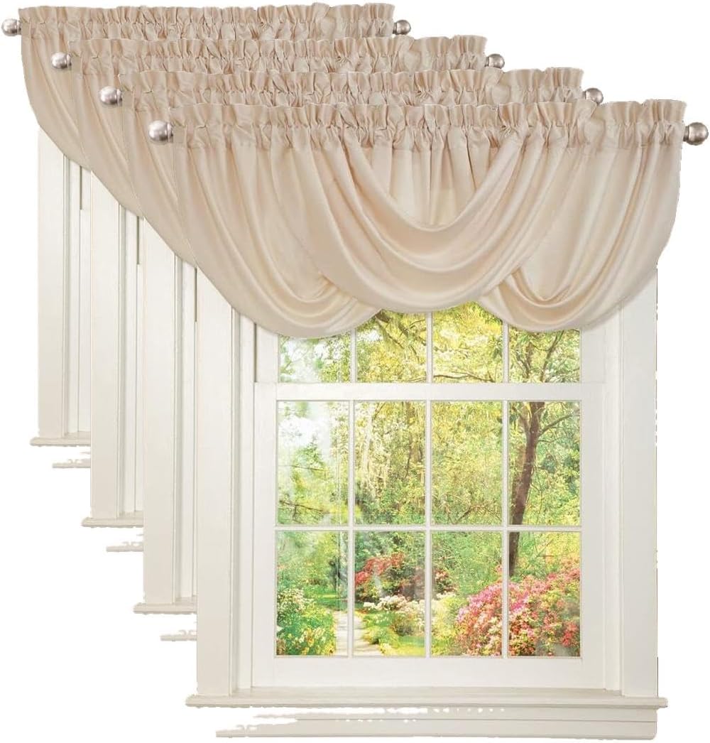 Lush Decor Lucia Elegant Waterfall Valance for Living Room Kitchen, and Bedroom, Soft Polyester Window Curtain, Single -Neutral (42"W x 18"L)