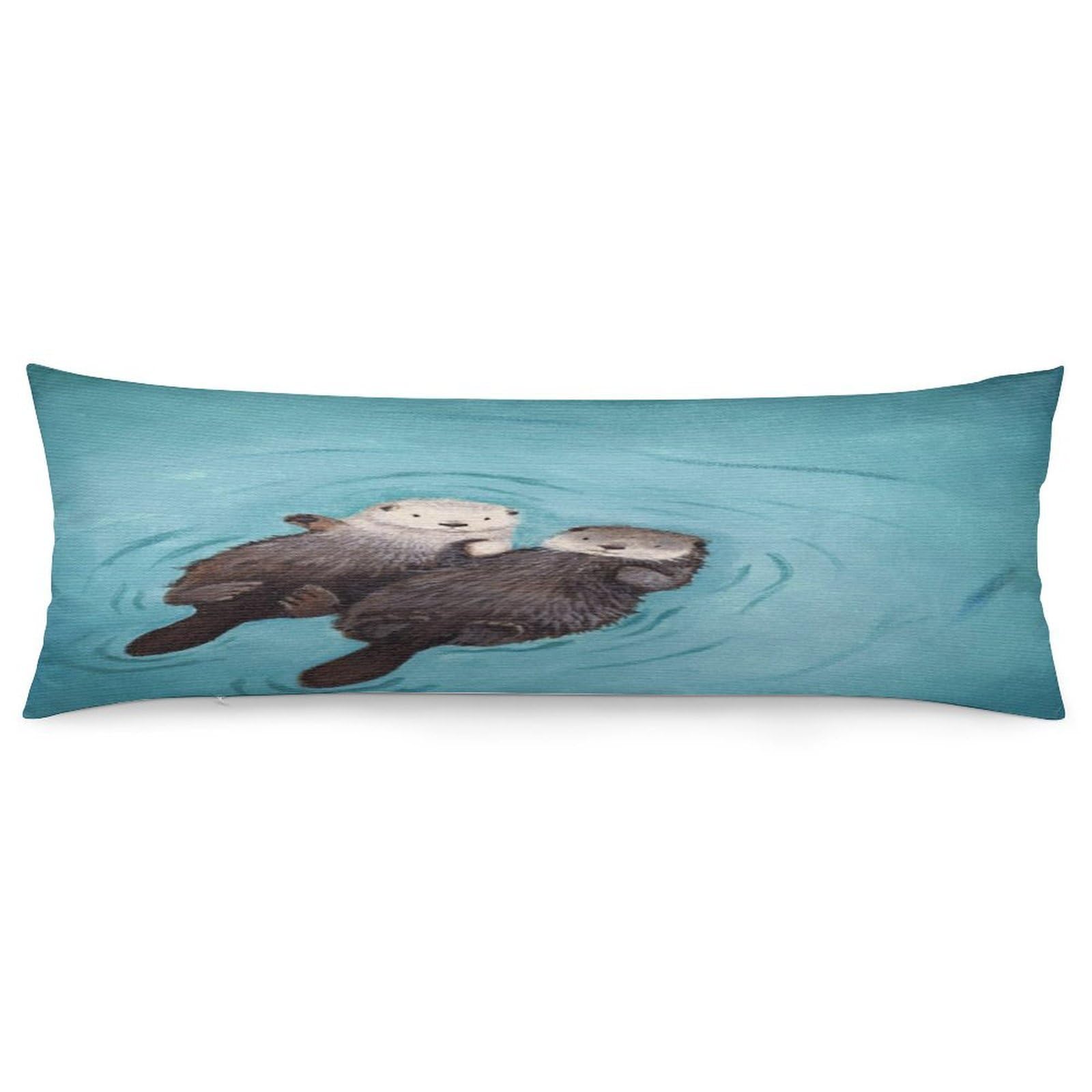 Otters Holding Hands Body Pillow Cover Soft Full Long Pillow Cover Decorative Large Pillow Case Cozy Body Pillow Pillowcase Pillow Shams for Bed Sofa Couch Room Decor 18.9 X 53 Inch