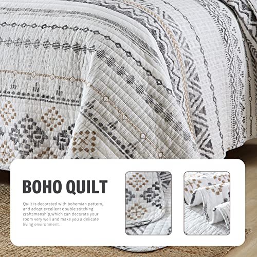 Y-PLWOMEN King Size Quilt - 100% Cotton Reversible Lightweight Soft Bedspread for All Seasons, Geometric Striped Boho Design, 3 Piece (1 Quilt + 2 Pillow Shams) - Image 6