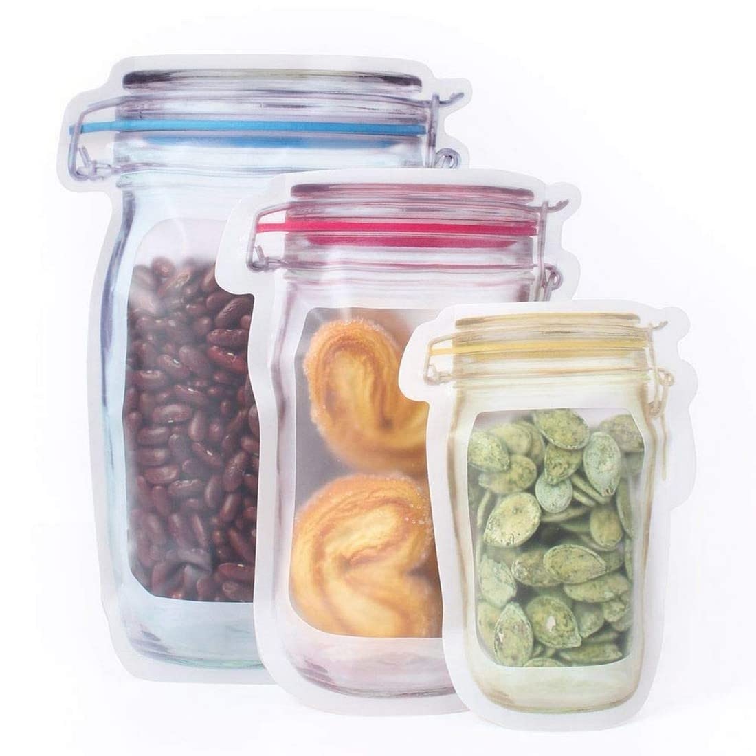 RENARSH Reusable Airtight Seal Plastic Food Storage Mason Jar Zipper Bags Set - 3 Pc (3-Different Size) - Image 3 thumbnail