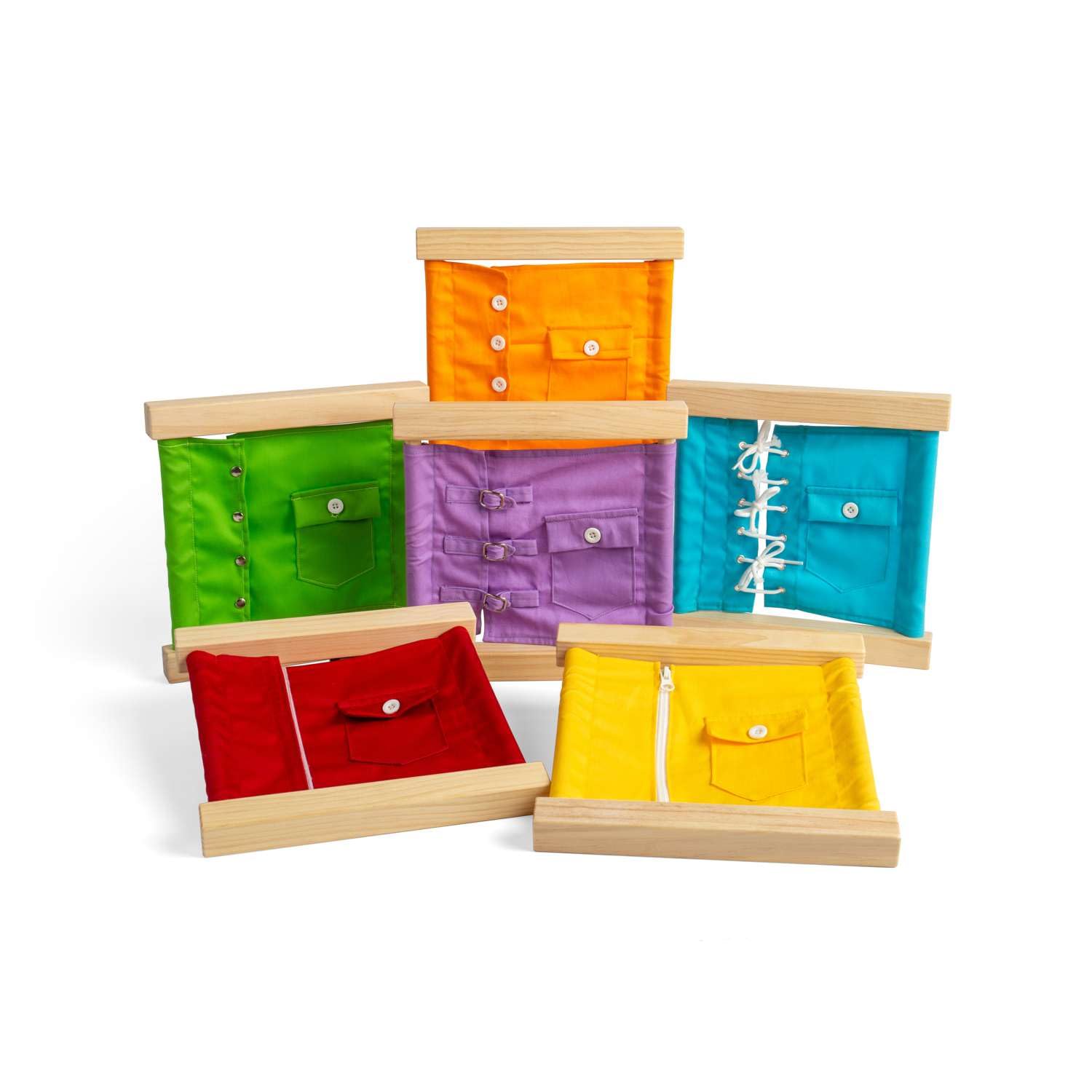 Bigjigs Toys Fastening Frames - 6pcs Learn To Dress Set, Wooden Busy Boards, Educational & Eco Friendly, Early Learning Montessori Gifts For Toddlers & Kids, Age 3 Years Old +
