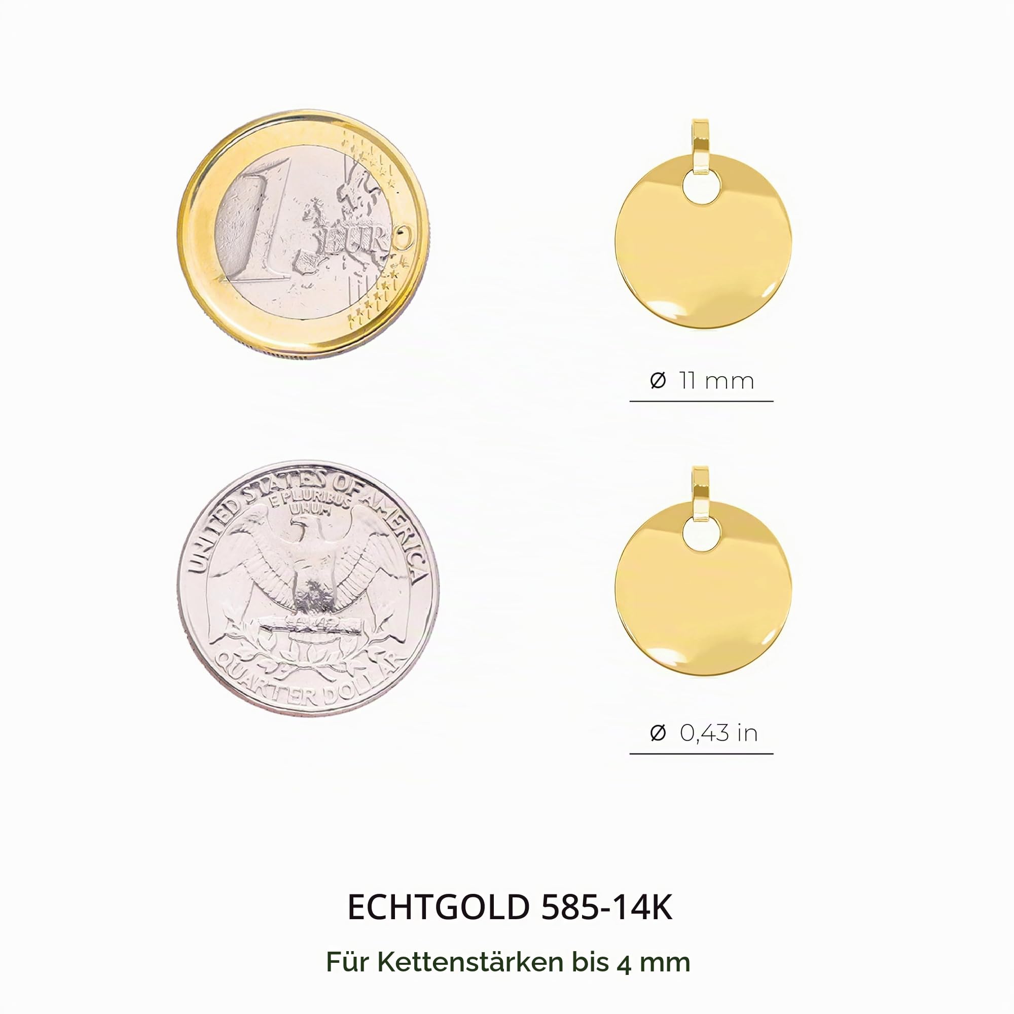 forme di Lucchetta - 14 Karat Gold runden Anhänger Gravurplatte, 16mm Medaille, Echtes Gold Charm für Mädchen Kind ideal für Armbänder und Ketten (bis zu 4mm) | 16mm Medaille, Echtes Gold Charm für Mädchen Kind ideal für Armbänder und Ketten (bis zu 4mm)