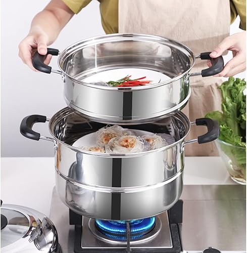 Miniatura 8 de Ollas de vapor de acero inoxidable de 11.8 pulgadas con tapa, olla de vapor de 3 niveles para cocinar, olla de vapor multiusos de acero inoxidable,