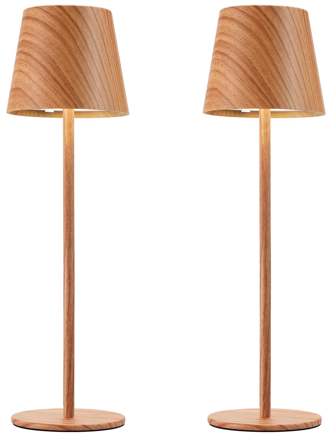 Kakanuo Wood Grain Cordless Table Lamp Rechargeable - 2 Pack 5000mAH Battery Operated Lamp for Counter, 3 Color Stepless Dimming Wireless Lamp for Dining Kitchen, Outdoor Patio, Touch Control