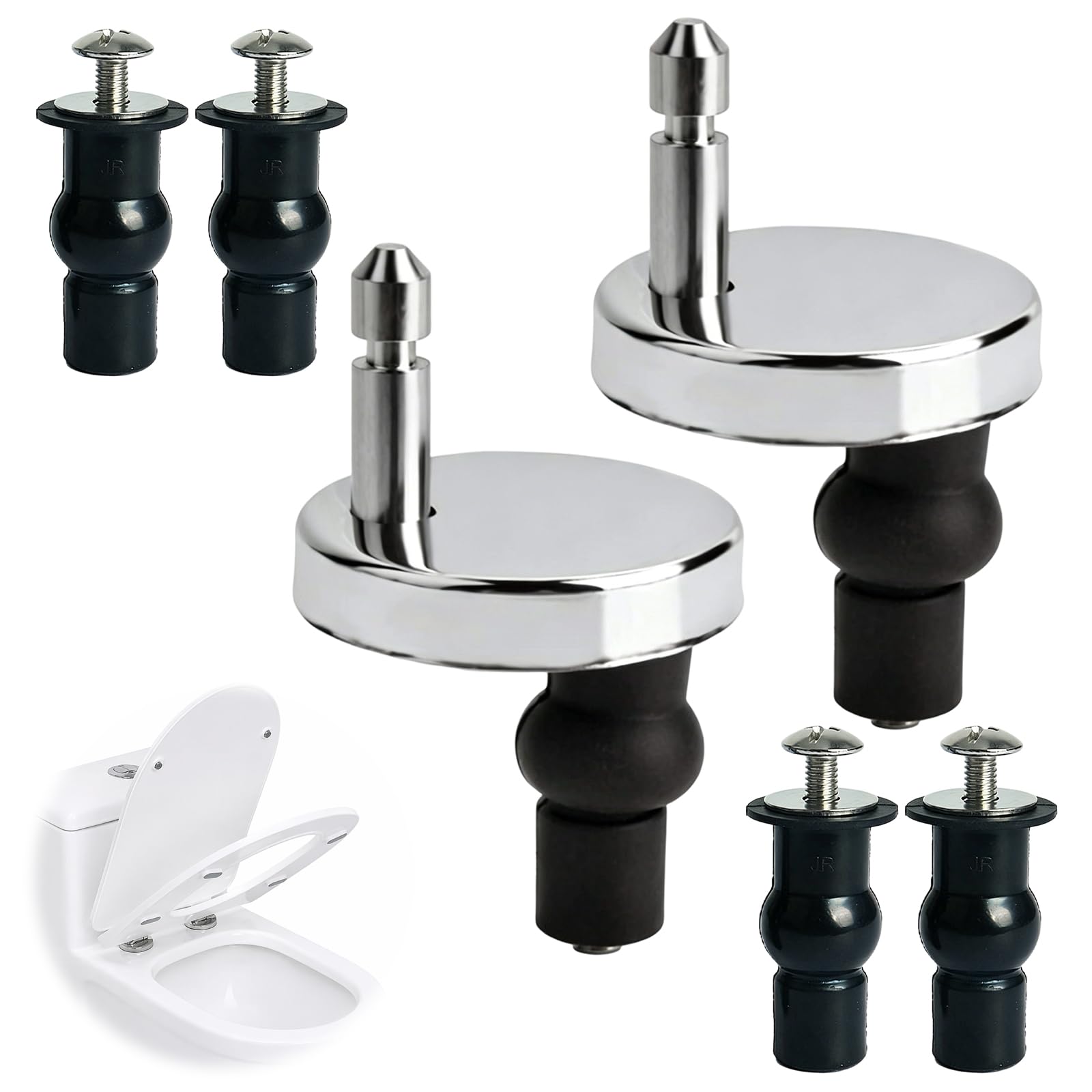 6PCS Toilet Seat Fixing Kit, Toilet Seat Hinges Replacement with Quick Installation, Universal Fit for Standard Toilets, Set Includes Six Fixings with Expansion Bolts and Caps
