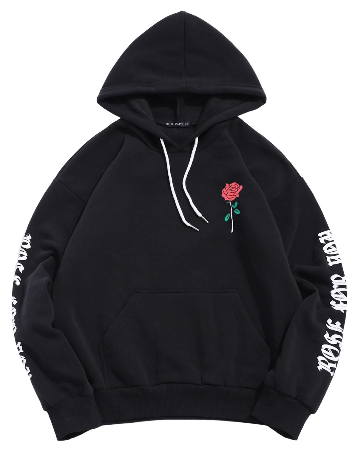 Men's Fleece Hoodie Unisex Rose Letter Print Pullover Sweatshirt
