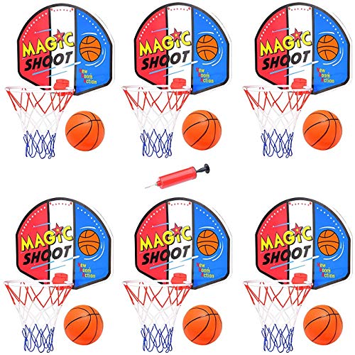 6 Pack Magic Shot Mini Basketball Indoor Hoop Set with Ball and Pump Bulk for Kids Party Favors
